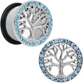 11/16 Blue Gem Stainless Steel Single Flare Tree of Life Plug Set