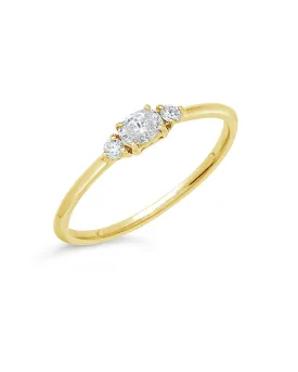 14K Gold Three-Stone Oval Diamond Ring