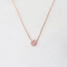 14k Pink Tourmaline Diamond Halo Necklace