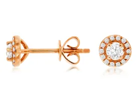 14K Rose Gold Round Diamond Halo Stud Earrings