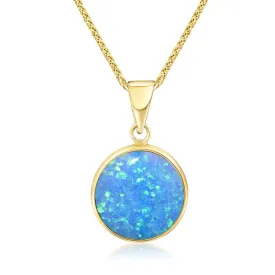 14K Yellow Gold Round Blue Opal 12mm Pendant