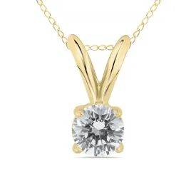 1/7 Carat Round Diamond Solitaire Pendant In 14K Yellow Gold