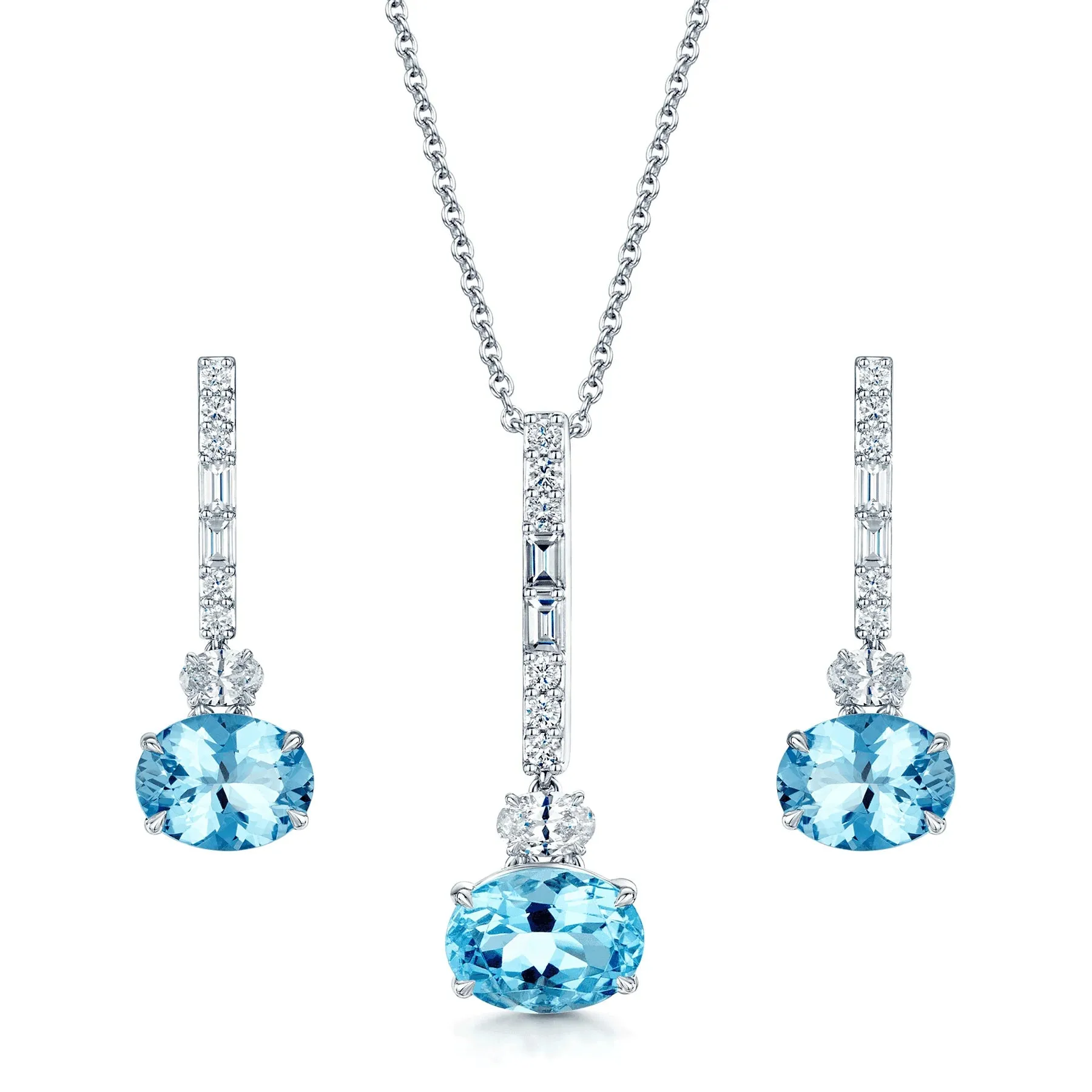 Elegant 18ct White Gold Aquamarine Jewelry Set