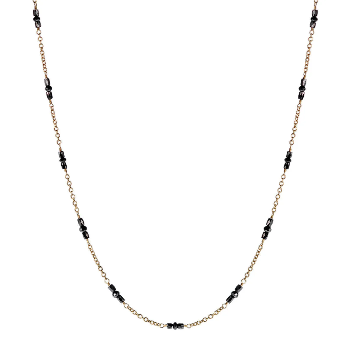 18K Gold Black Diamond Station Chain