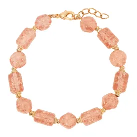 1928 Jewelry Beaded Peach Cracked Glass Bracelet