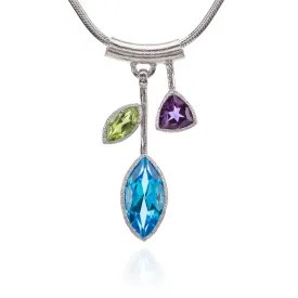 3 Stone Petal Pendant Blue Topaz - Silver, White Rhodium