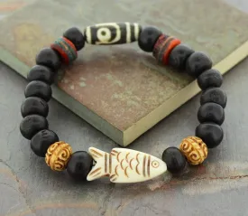 Bodhi seed and Fish Wrist Mala