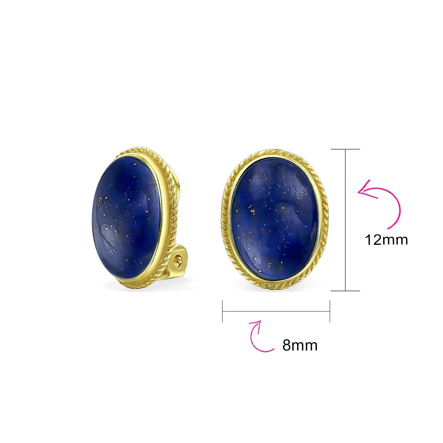 Cabochon Oval Gemstone Gold Plated Sterling Silver Clip On Earrings