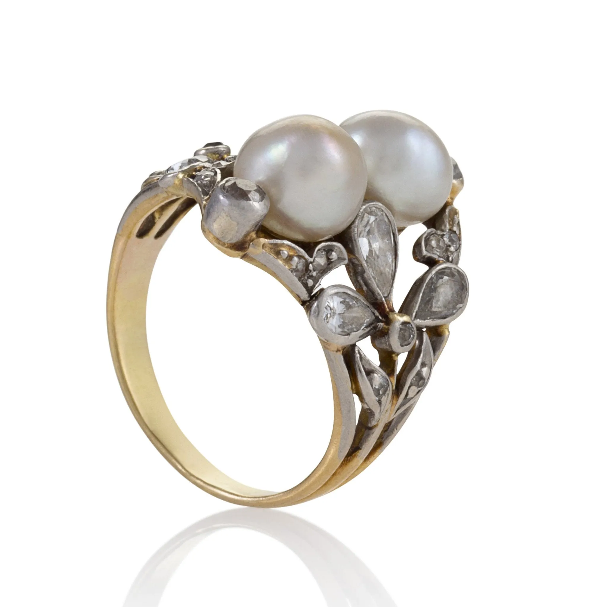 Double Pearl and Diamond Ring