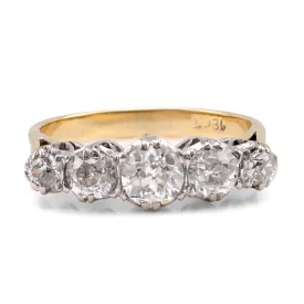 Edwardian Diamond 18K Yellow and White Gold Five Stone Band