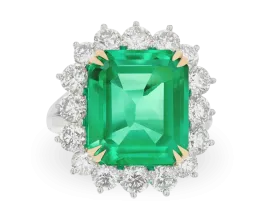 Emerald-Cut Colombian Emerald and Diamond Ring