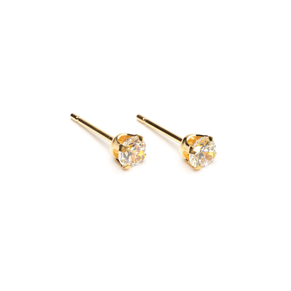 Gold Plated 4 mm Round Cubic Zirconia Stud Earrings