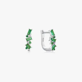 Irregular Green Gems Huggies in Silver