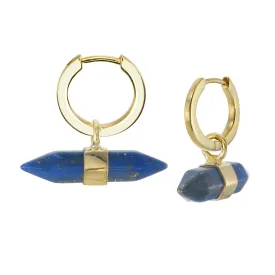 MINI DOUBLE POINT CRYSTAL - HOOP EARRINGS - LAPIS LAZULI - GOLD