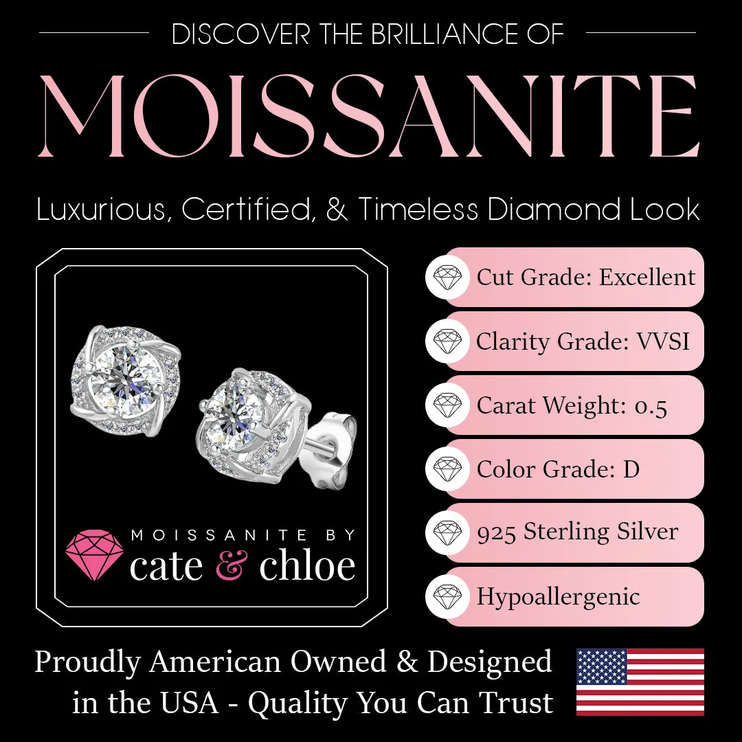 Moissanite by Cate & Chloe Jemma Sterling Silver Stud Earrings with Moissanite Crystals