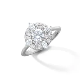 "Points North" Diamond 18K White Gold Ring with Round and Pear Shaped Diamonds