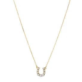 Reclaimed 18K Yellow Gold and Round Diamond Horseshoe Necklace, 9 Diamonds