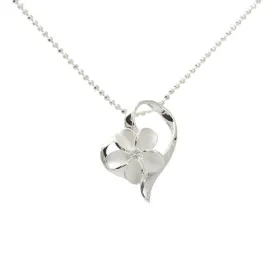 Sterling Silver 10mm Plumeria with CZ in Heart Pendant (Chain Sold Separately)