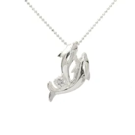 Sterling Silver 2 Dolphin with CZ Pendant (Chain Sold Separately)