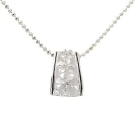 Sterling Silver 3 Plumeria with CZ Black Border Oval Barrel Pendant (Chain Sold Separately)