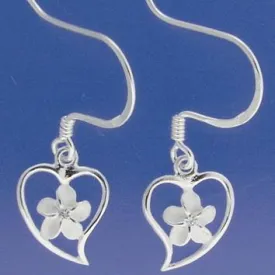 Sterling Silver 6mm Plumeria with CZ in Heart Hook Earrings